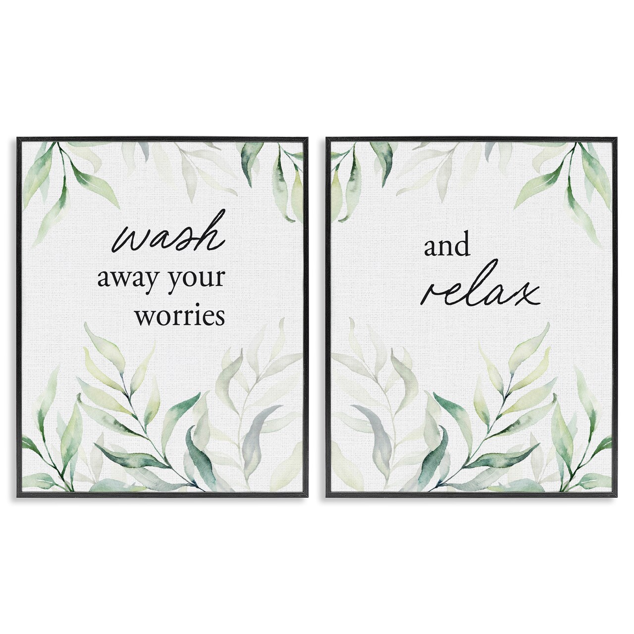Stupell Industries Soothing Bathroom Greenery Words 2pc Framed Giclee Set, design by Lettered and Lined